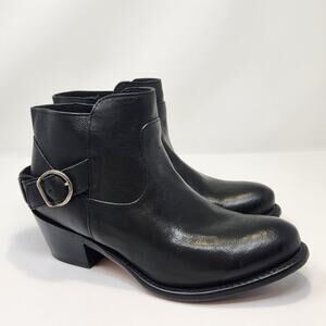Sonora Ella Black Leather Moto Ankle Boots Women Size 8 B Biker Western Zip Heel